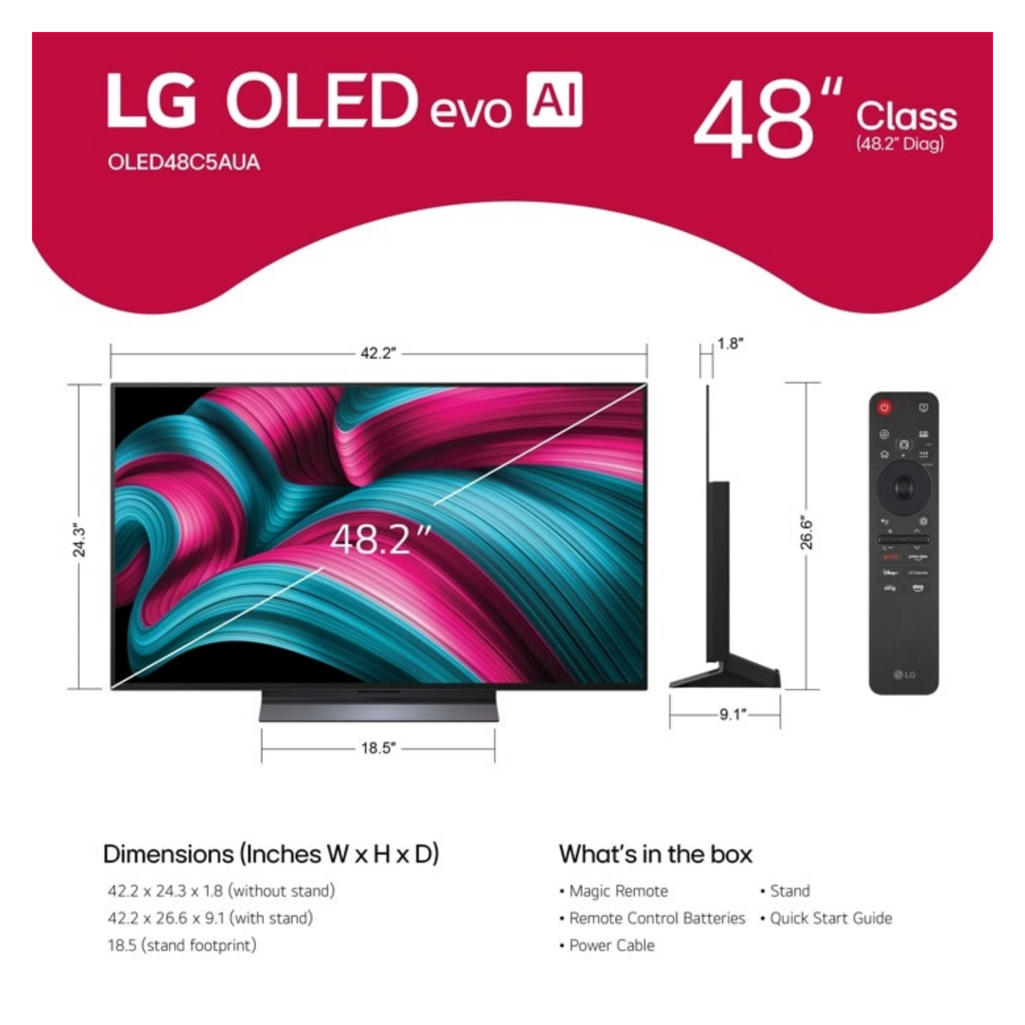 Open box - LG 48" C5 4K UHD HDR OLED Smart TV (OLED48C5PUA) - 2025 LG