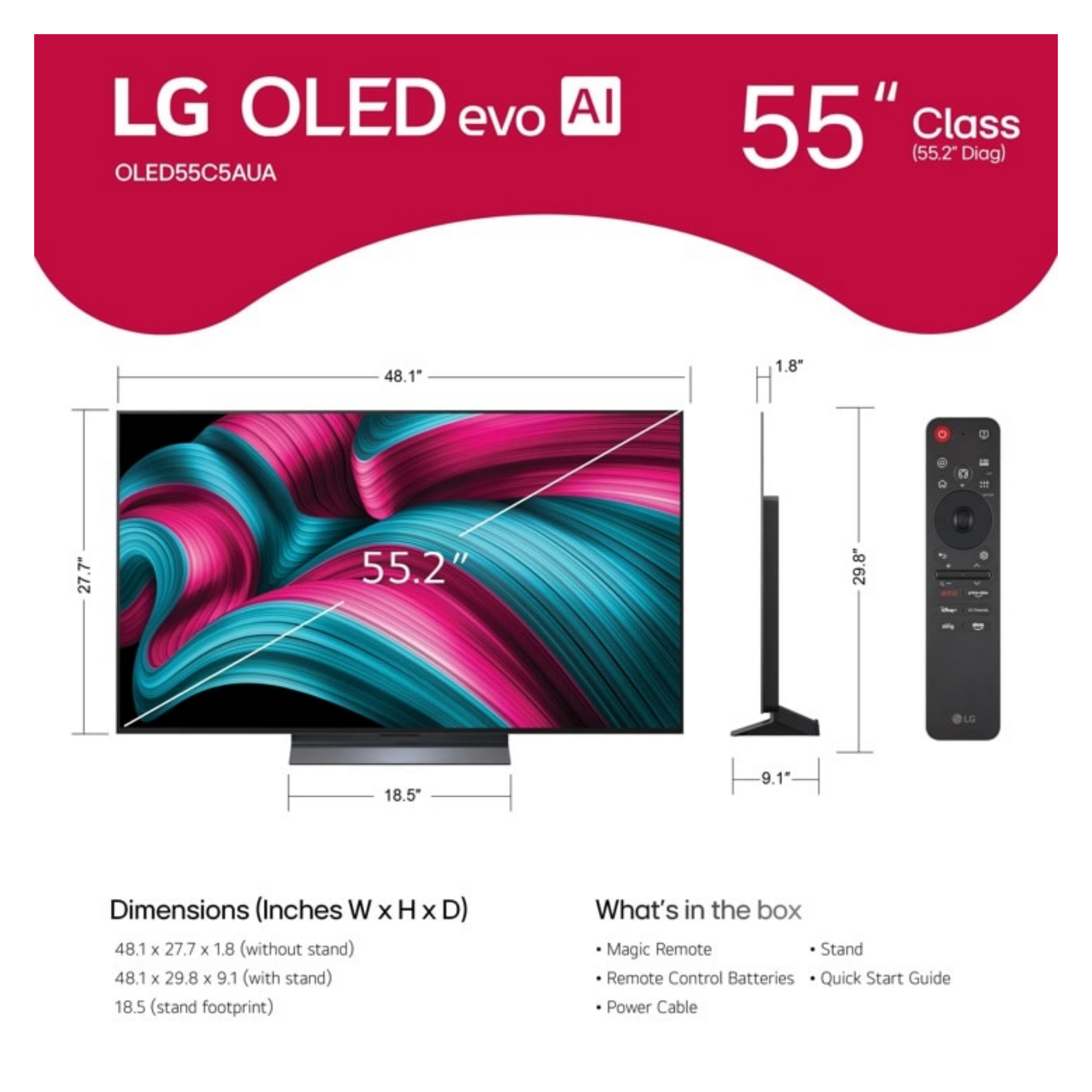 Open Box - LG 55" Class 4K UHD OLED Web OS Smart TV with Dolby Vision C5 Series (OLED55C5PUA) 2025 LG